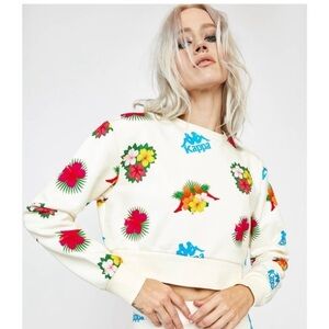 Kappa sz S Cropped Floral Hawaiian Orchid Logo Long Sleeve Sweatshirt Top